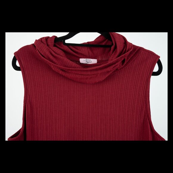 Beacon Apparel Womens Red Ribbed Cowl Neck Stretch Sleeveless Top XL EUC - Picture 2 of 3